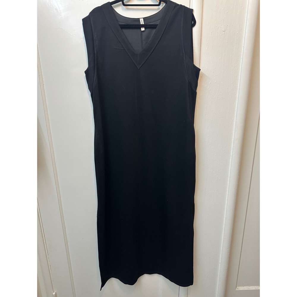 Grecerelle Womens 2XL Black V-Neck Sleeveless‎ Maxi Dress Side Slit Jersey Knit